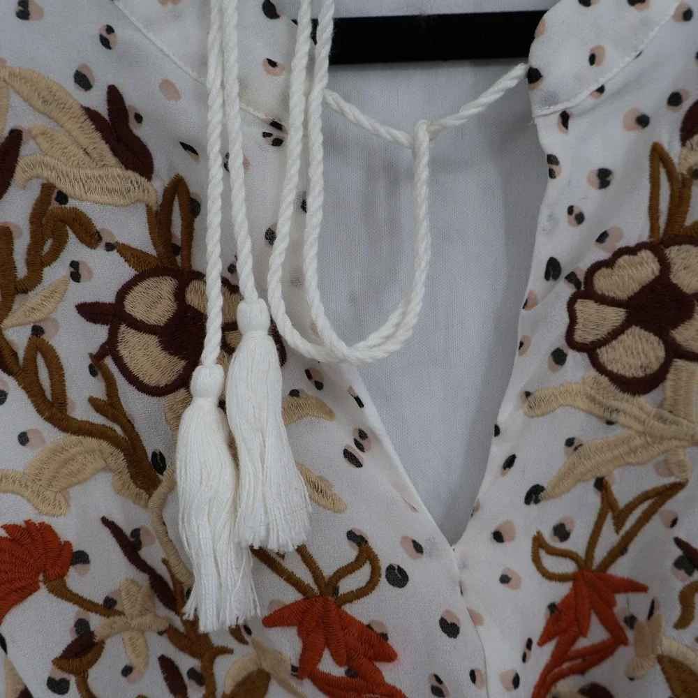 Rustydustty Embroidered Midi Dress Womens S White Boho Bohemian Peasant Tiered - Picture 11 of 15